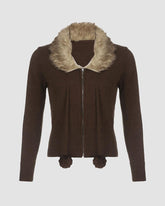 Kyciane Faux Fur Ribbed Pom Pom Cardigan