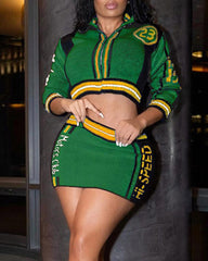 Racing Club Cardigan & High-Waist Skirt Coord Set