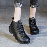 Ankle Boots Flat Soft Sole Comfortable Zipper Lace Up Shoes