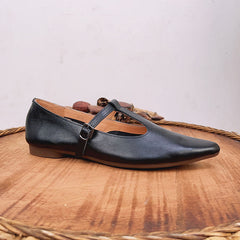 Pointed Toe Leather Mary Jane Shoes