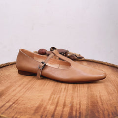 Pointed Toe Leather Mary Jane Shoes