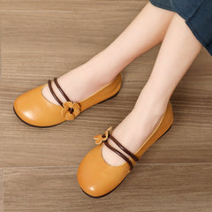 Handmade Flower Leather Flat Soft Sole Shoes