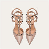 Leather Heels Sandals Riveted Prom Shoes