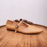 Pointed Toe Leather Mary Jane Shoes