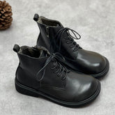Genuine Leather Ankle Boots Wide Toe Box Lace up Flat Boots