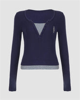 Fake Two-Piece V-Neck Slim T-Shirt