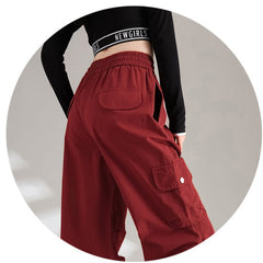 Cotton Drawstring Waist Wide Leg Cargo Pants