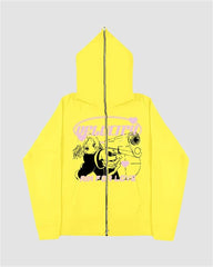 Harajuku Print Zip Up Hoodie