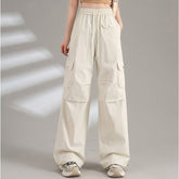 Cotton Drawstring Waist Wide Leg Cargo Pants