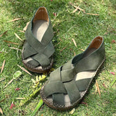 Summer Genuine Leather Soft Vintage Hand-woven Women's sandals