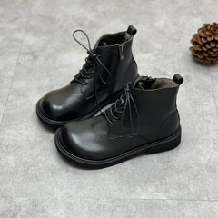 Genuine Leather Ankle Boots Wide Toe Box Lace up Flat Boots