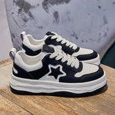 Leather Platform Star Lace Up Sneakers
