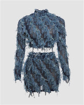 Ripped Ruffles Crop Top & Skirt Coord Set