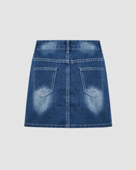 Butterfly Imprint Denim Skirt