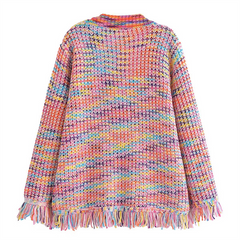 Rainbow Color Knitted Sweater Fringe Cardigan