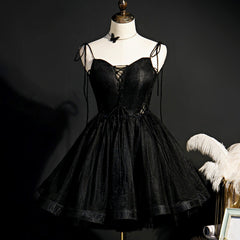 Homecoming Cocktail Gown Black Tulle Short Prom Dress Strap Party Dress