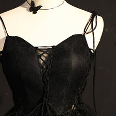 Homecoming Cocktail Gown Black Tulle Short Prom Dress Strap Party Dress