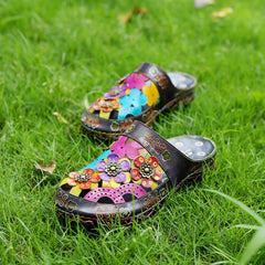 Handmade Tropical Cut-out Leather Sandal Slippers