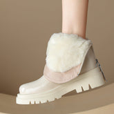 Fleece Lined Snow Boots Leather Platform Zipper Short Boot Winter Shoes