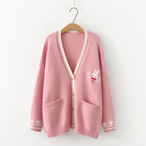 Rabbits Embroidery Cardigan Sweater Long Sleeve