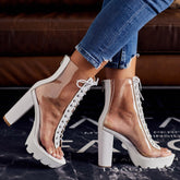 Summer Clear Peep Toe Lace up High Heels Platform Sandals