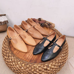 Pointed Toe Leather Mary Jane Shoes