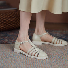 Leather Fisherman Braided Flat Sandals Closed Toe