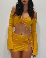 Shoelace Tying Skirt Coord Set