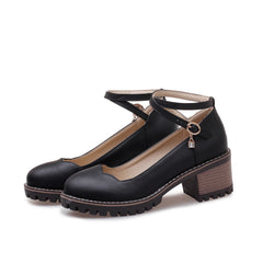 Cute Ankle Cross Strap Block Heel Mary Jan Shoes