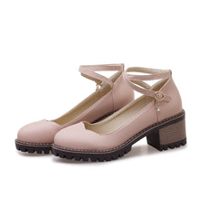 Cute Ankle Cross Strap Block Heel Mary Jan Shoes