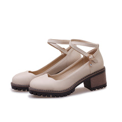 Cute Ankle Cross Strap Block Heel Mary Jan Shoes