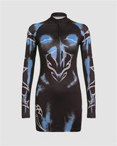 Cobalt Flame Long Sleeved Dress