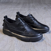 Ankle Loafers Leather Round Toe Lace Up Flats Shoes