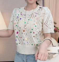 Thrill Seeker Sequin Sleeve Knit Top