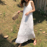 Summer V Neck Pleated Maxi Gown Beach Dress