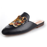 Casual Fashion Leather Tiger Pattern Velvet Slippers Mules