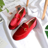 Classic Metal Buckle Velvet Loafers Flat Shoes