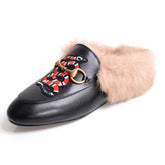 Casual Buckle Fur Embroidery Mules Slippers Shoes