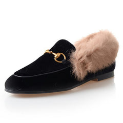 Classic Horsebit Velvet Fur Flat Loafers