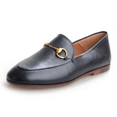 Classic Metal Buckle Leather Loafers Flat Shoes