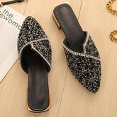 Pointed Toe Sequins Rhinestones Flat Mules