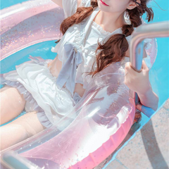 Sweet Lolita Swimwear Bows Short Sleeves 2-Piece Set Swimsuits