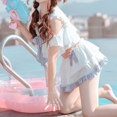 Sweet Lolita Swimwear Bows Short Sleeves 2-Piece Set Swimsuits