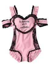 One Piece Swimsuit Hearts Pattern Lace Ruffles Bows Lolita Kawaii for Women