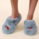 Cross Band Soft Plush House Indoor Outdoor Bottom Slippers