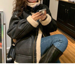 Stand Collar Motorcycle Style Aviator Jacket Coat Winter Warm