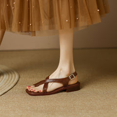 Summer Leather Comfortable Cross Straps Flat Sandals