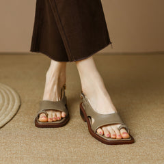 Summer Leather Toe Ring Slingback Flat Sandals