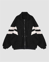 Stripe Colorblock Fuzzy Zip Jacket