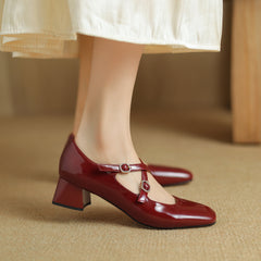 Square Toe Crossed Strap Mary Janes Pump Shoes